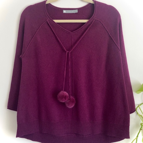 inCashmere Womens Sz Small 100% Cashmere Purple Pullover Mink Fur - Picture 1 of 7